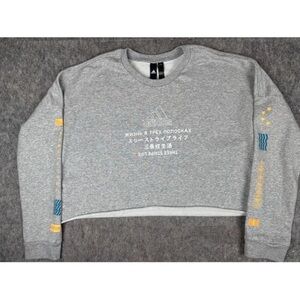 Adidas Sweatshirt Women Large Gray Heather Cropped Long Sleeve Crewneck Pullover
